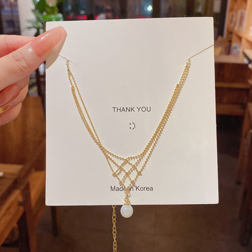 2023 Fashion Imitation Pearl Net Pendant Necklace for Women Clavicle Chain Short Female Gold Color