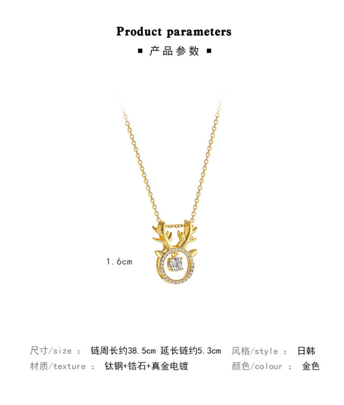 Sweet Beating Heart Series Deer Horn Pendant Necklaces for Women Korean Fashion Stainless Steel Female Clavicle Chain Jewelry