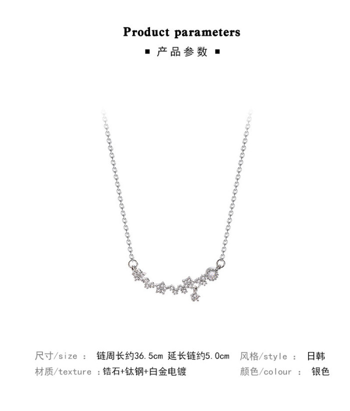 Charm Chain Necklace for Women Trendy Simple Stars Zircon Inlaid Pendant Chain Party Jewelry Gift