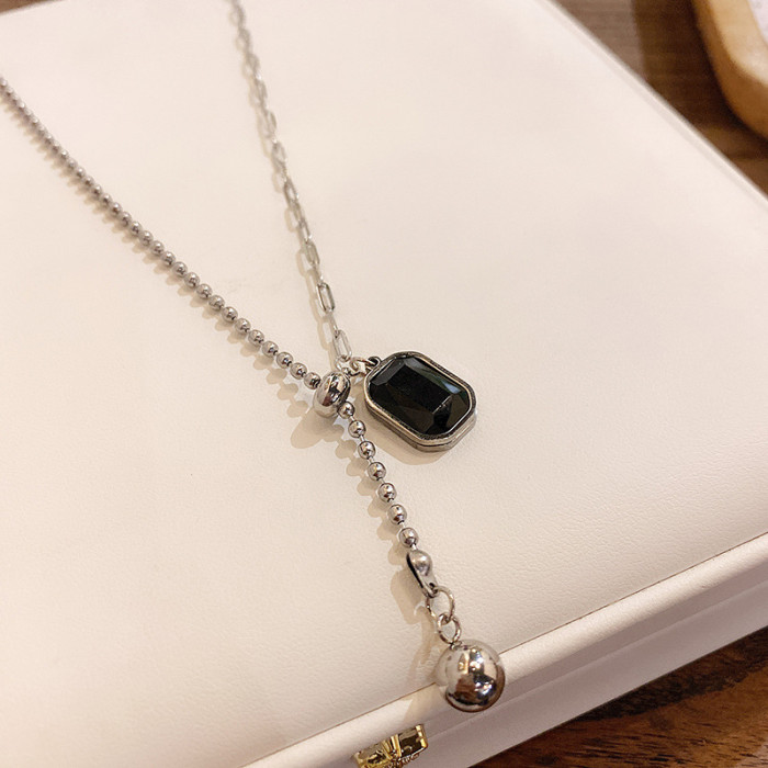Black Square Pendant  Tassel Stainless Steel Necklaces for Women Men Gold Silver Color Chains Party Jewelry