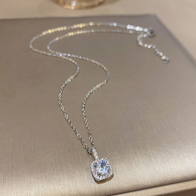 Gorgeous Female Gift Square Zircon Pendant Necklace Wedding Jewelry