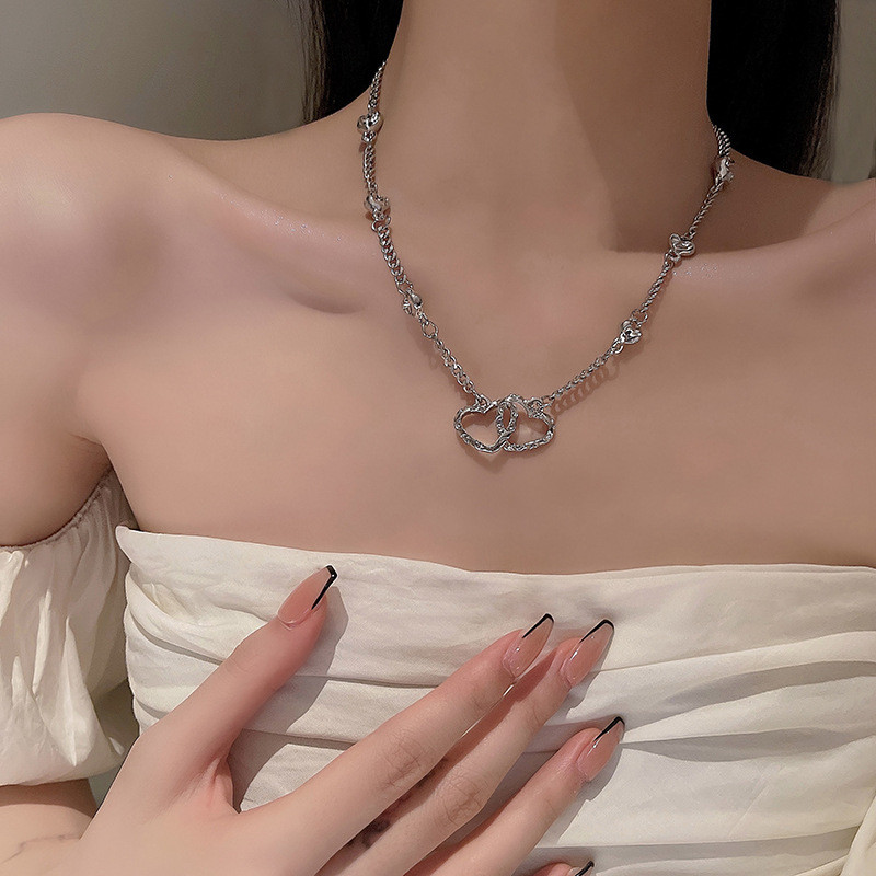 Heart Interlocked Pendant Necklace Women  Stainless Steel Statement Jewelry for Best Friend Sister Gift