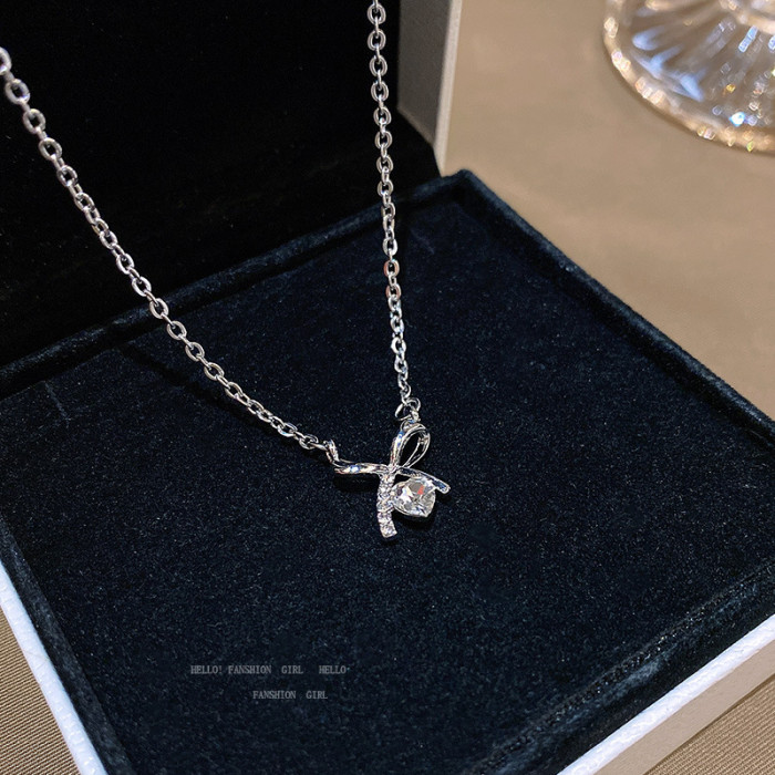 Romantic Bow Drop Zircon Premium Luxury Design Pearl Necklace For Women Korean Fashion Birthday Party Jewelry Gifts