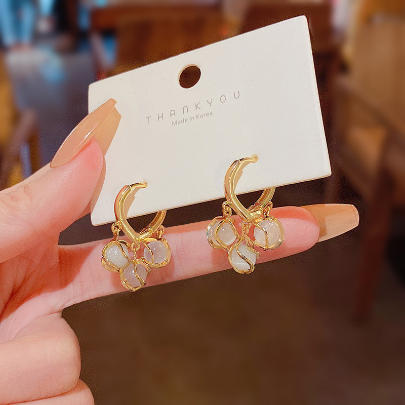 Korean Opal Flower Drop Earring Exquisite Crystal Tassel for Women Party Jewelry Gifts