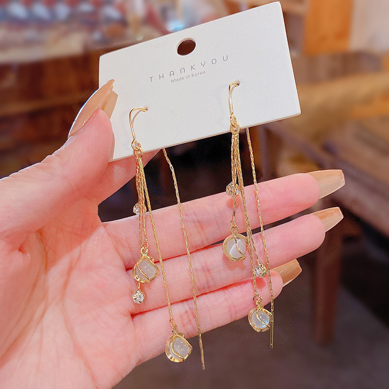 New Korean Style Opal Tassel Dangle Earrings for Women Elegant Pearl Long Tassel Party Pendientes Jewelry Gift