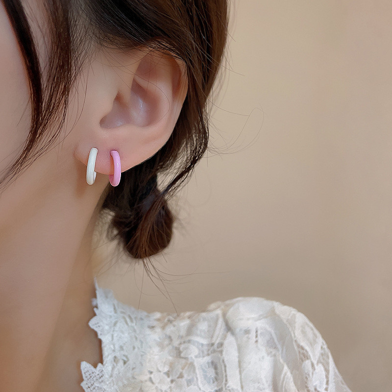 Acrylic Earrings Green and Blue Color C Hoop and Post Korean Fashion Earrings Cute Design for Women