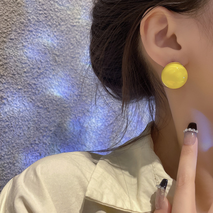 Simple Design Round Yellow Green Brown Orange Matte Stud Earrings Female Jewelry Girl Gifts