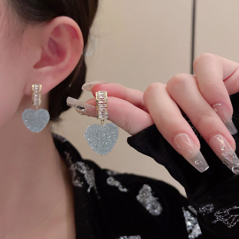 Korean Fashion Jewelry for Women Heart Crystal Hoop Earrings for Women Zircon Accessories