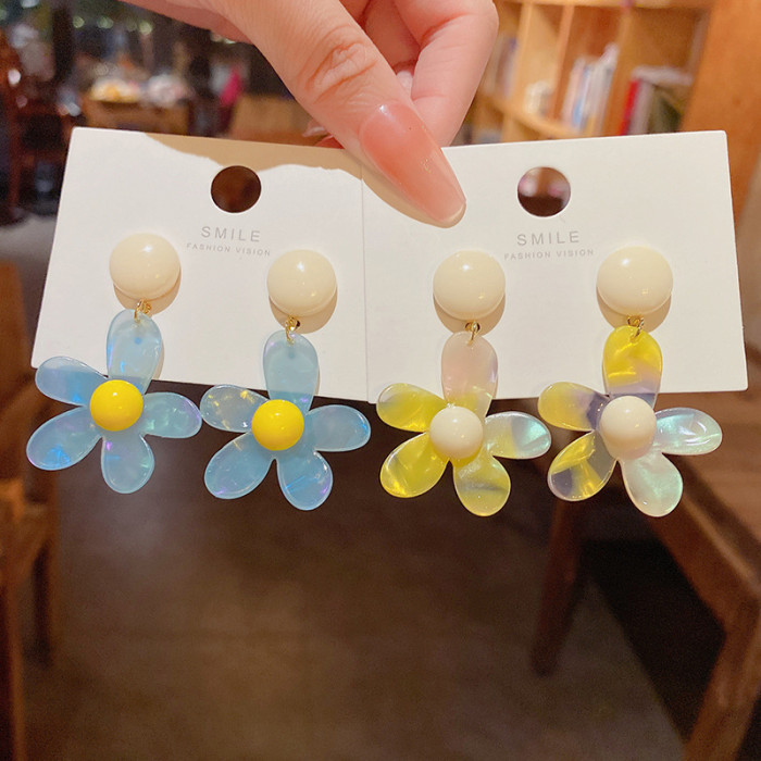 2022 Colorful Acrylic Flower Resin Drop Earrings Gold Color Circle for Women Girls Jewelry Minimalist Gifts