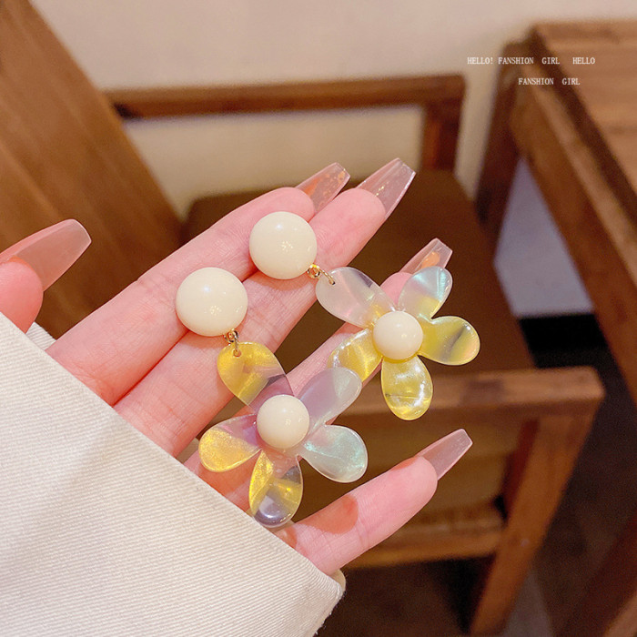 2022 Colorful Acrylic Flower Resin Drop Earrings Gold Color Circle for Women Girls Jewelry Minimalist Gifts