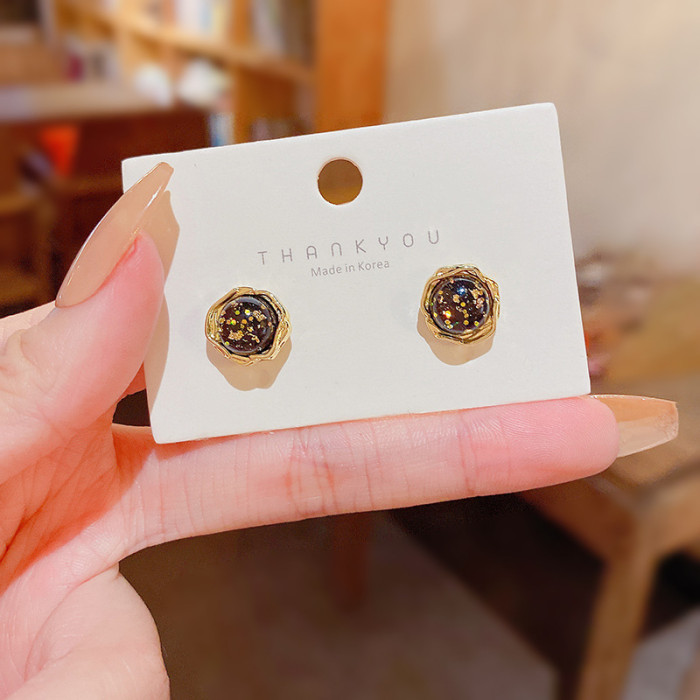 The Starry Night Ear Studs Round Jewelry Glass Dome Earrings