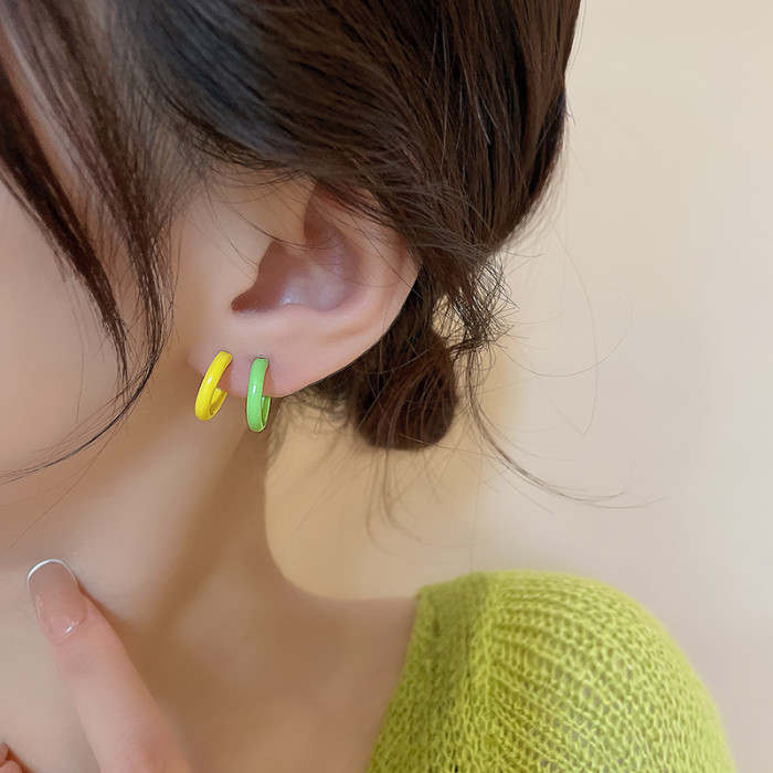 Acrylic Earrings Green and Blue Color C Hoop and Post Korean Fashion Earrings Cute Design for Women