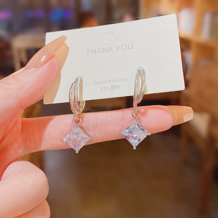 Delicate Crystal Zircon Earrings Princess White Cubic Zirconia Square AAA CZ Crystal Wedding Jewelry