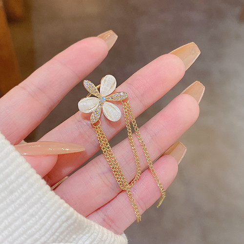 Korean Fashion White Flower Clip Earrings for Women Girls Trendy Long Tassel No Piercing Ear Cuff Jewelry Gifts
