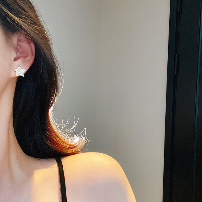 Small Star Black Cubic Zircon Pearl Stud Earrings for Women Sterling Silver 925 Trendy Lady Jewelry 2022