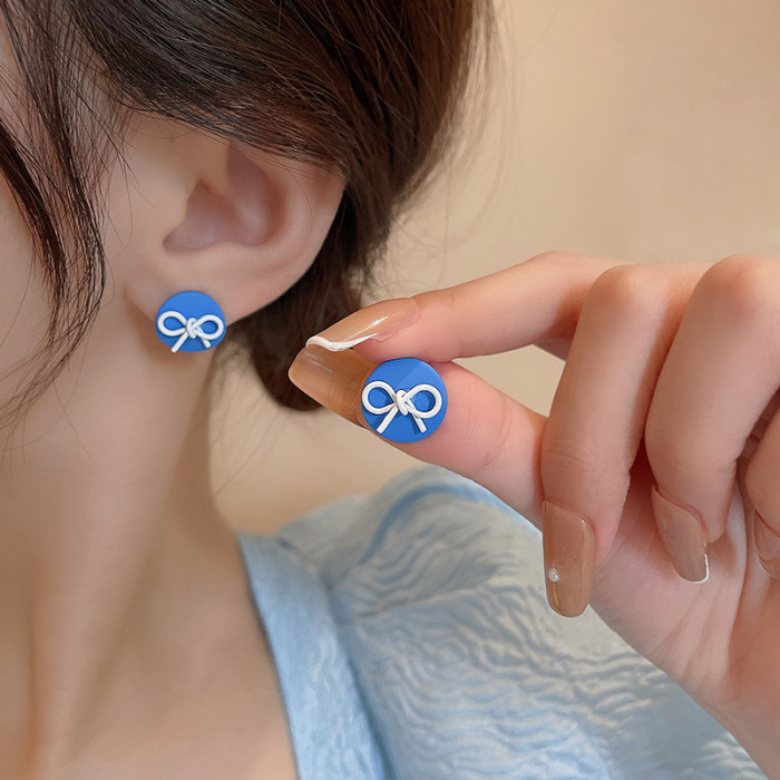 Romantic Royal Klein Blue Stud Earrings Collection Heart Bow Knot Circle  for Women Jewelry