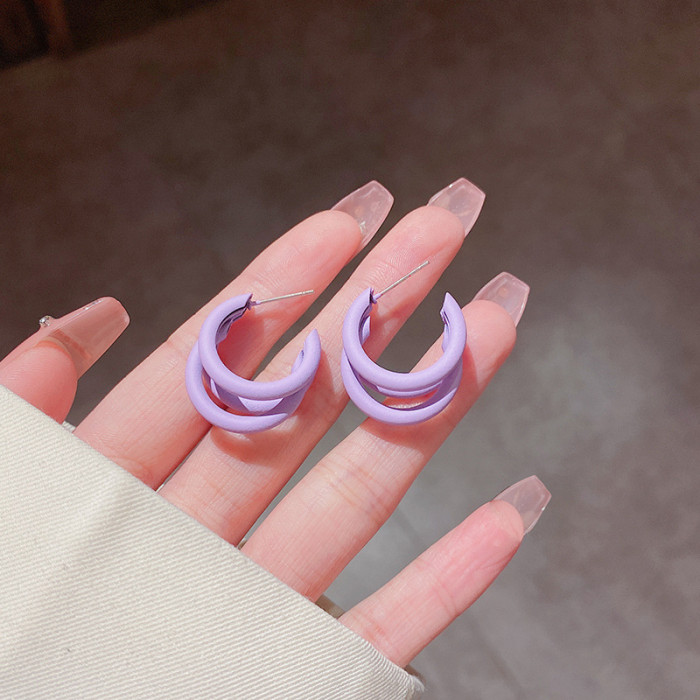 New Fashion Multiple Purple Acrylic Long Dangle Earrings Geometric Round Circle Drop for Women Girls Jewelry Gifts