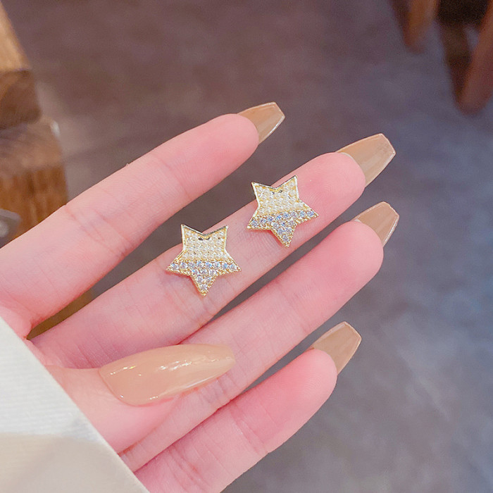 Small Star Black Cubic Zircon Pearl Stud Earrings for Women Sterling Silver 925 Trendy Lady Jewelry 2022
