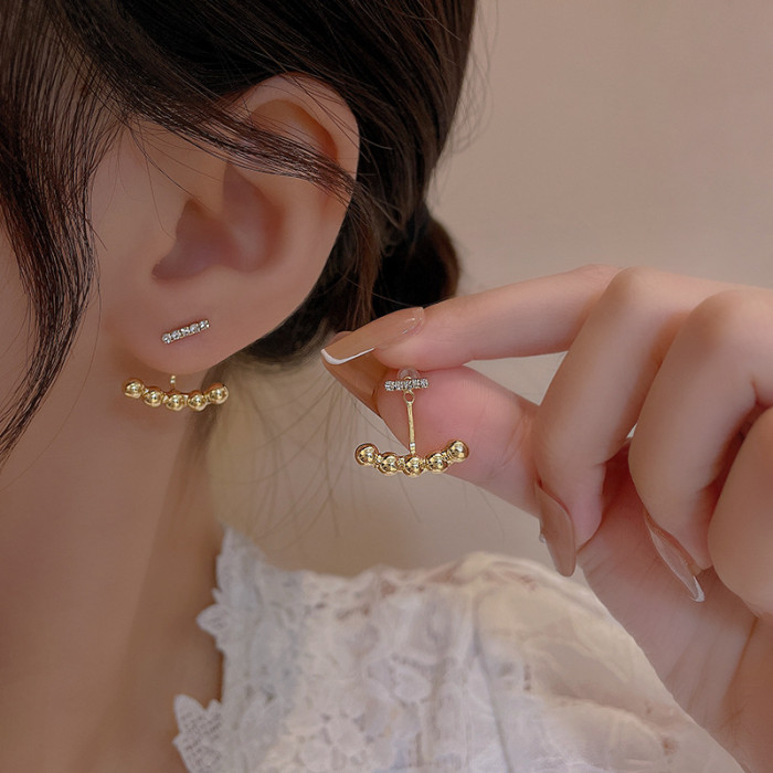 2022 New Metal Heart-Shaped Pearl Earrings For Women Korean Fashion Back Hanging Earring Girls Shiny Zircon Exquisite Jewelry