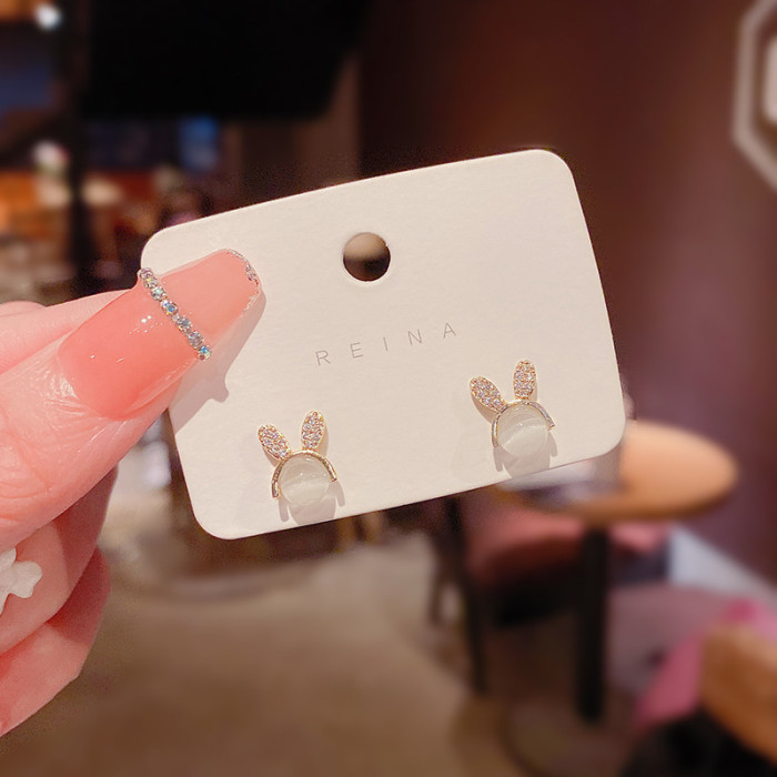 New Korea Opal Earrings Temperament Charm Ear Stud Cute Rabbit Design Women Engagement Wedding Romantic Jewelry