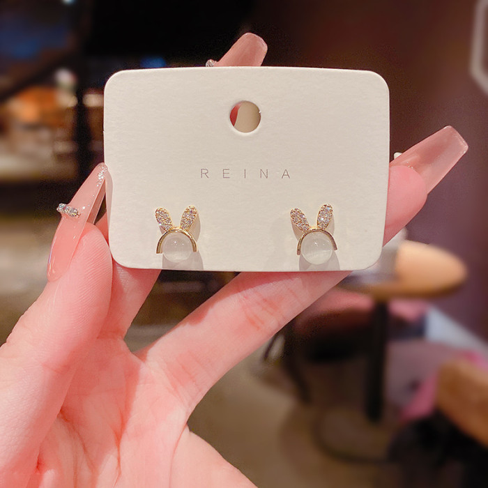 New Korea Opal Earrings Temperament Charm Ear Stud Cute Rabbit Design Women Engagement Wedding Romantic Jewelry