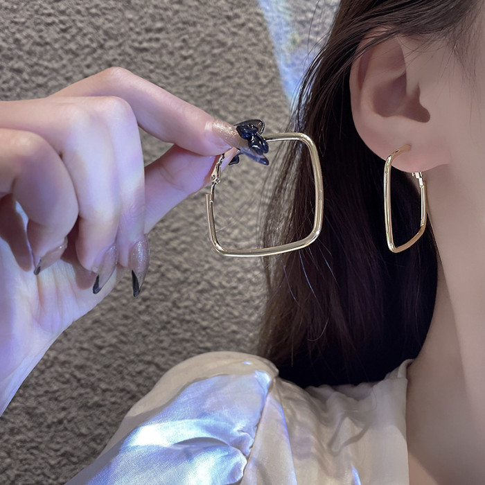 Hiphop Rock Big Square Star Round Hoop Earrings For Women Fashion Jewelry Steampunk Simple Hollow Geometry Ear Hook Girl Gift