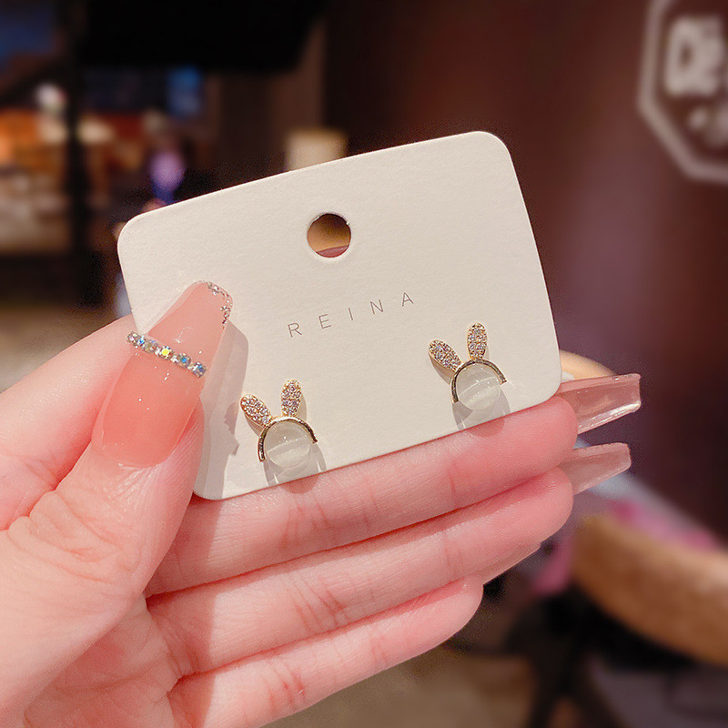 New Korea Opal Earrings Temperament Charm Ear Stud Cute Rabbit Design Women Engagement Wedding Romantic Jewelry
