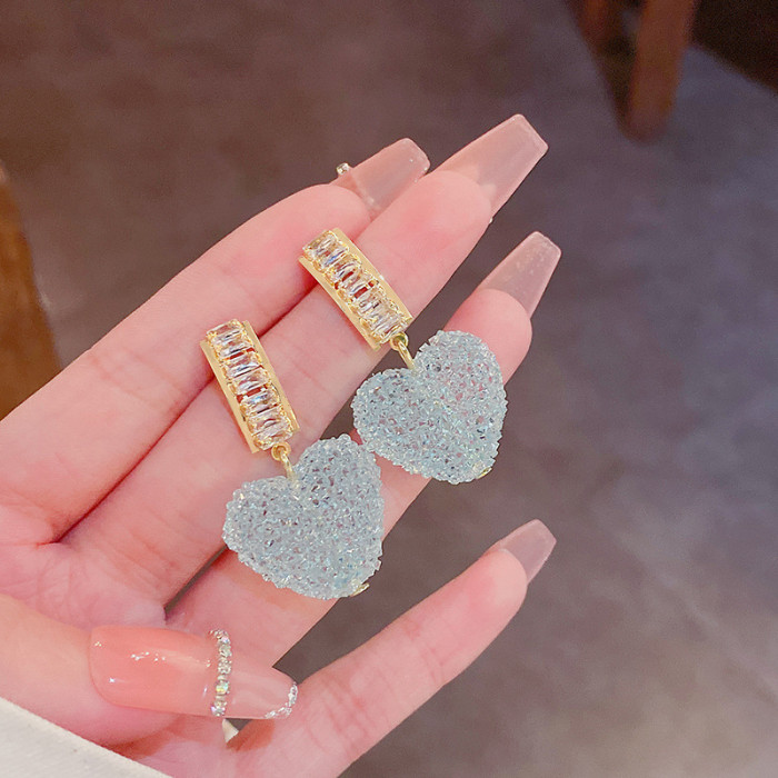 New Korean Colorful Heart Shape Drop Earrings for Women Candy Color Resin Love Pendant Dangle  Girls Party Jewelry Gifts