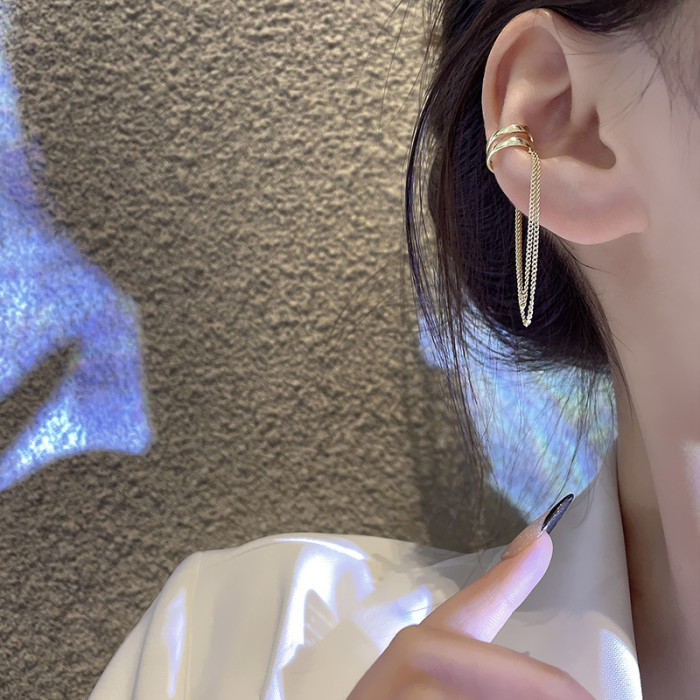Fashion Silver Color Double Layers Crystal Tassel Ear Cuff for Women Fake Piercing Ear Cuff Jewelry