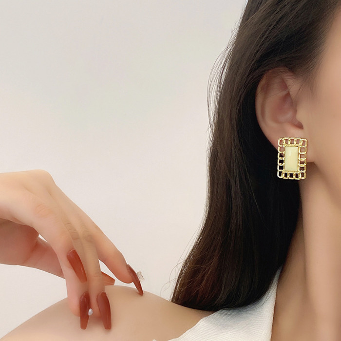 Korean Trendy Geometric Square  Earrings Unique Design Asymmetric Enamel Jewelry New Year Gift