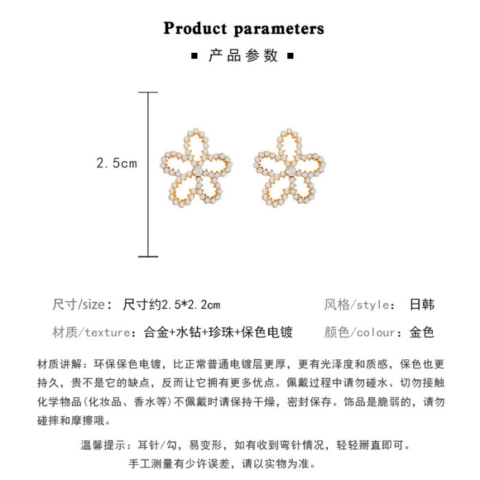 2022 New Style Simple Hollow-out Flower Pearl Celebrity Atmosphere Earrings Fashion Retro for Women