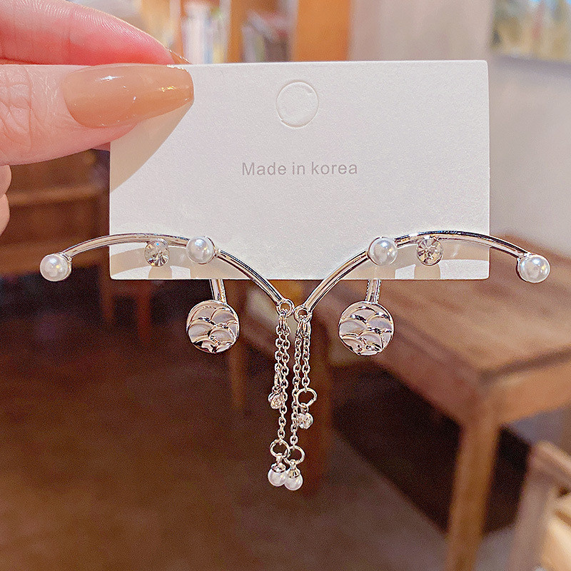 Fashion Long Tassel Simulated Pearl Drop Earrings Big Crystal Bead Earrings for Women Wedding Jewelry