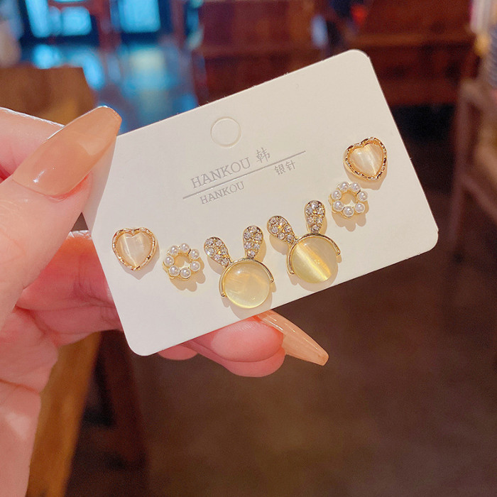 New Arrival Stud Earrings Fashion Opal Women Classic Korean Cute  Heart Retro Simple Female Jewelry