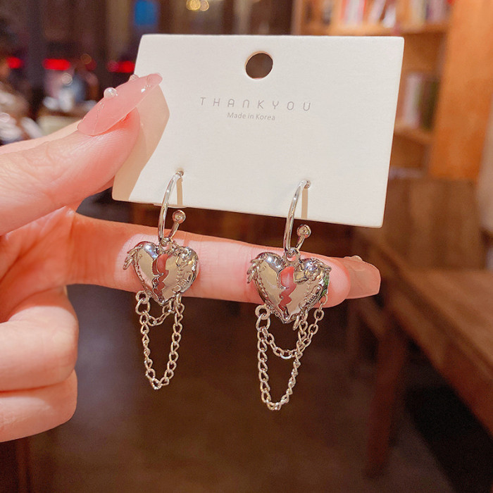 2022 Korean Fashion Cool Egirl Hollow Heart Chain Tassel Dangle Earring for Women Girl Hip Hop Punk Vintage Chain Gothic