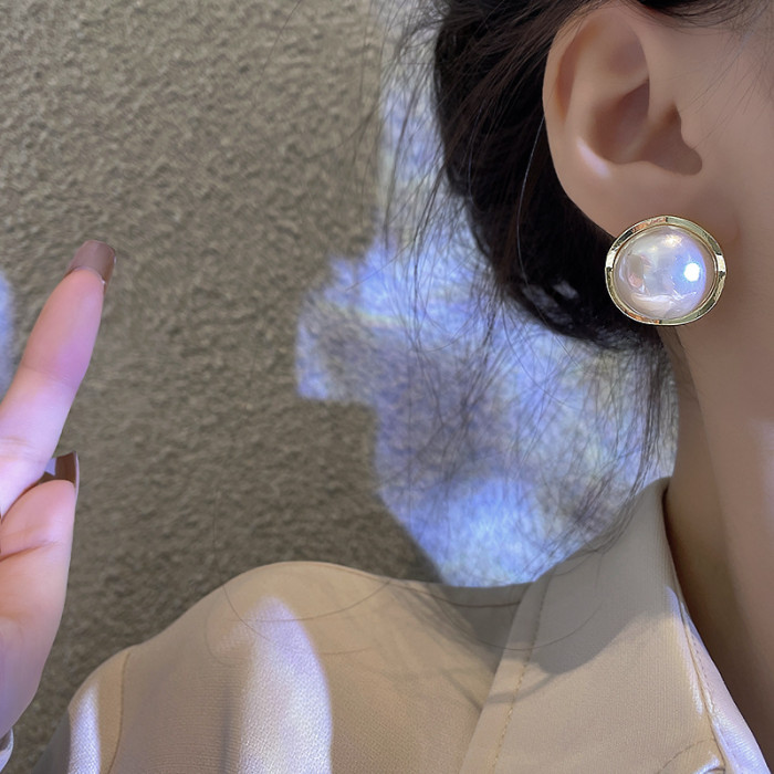 Korean Big Round Simulated Pearl Stud Earrings For Women Etrendy New Classic Elegant Fashion Jewelry Wholesale