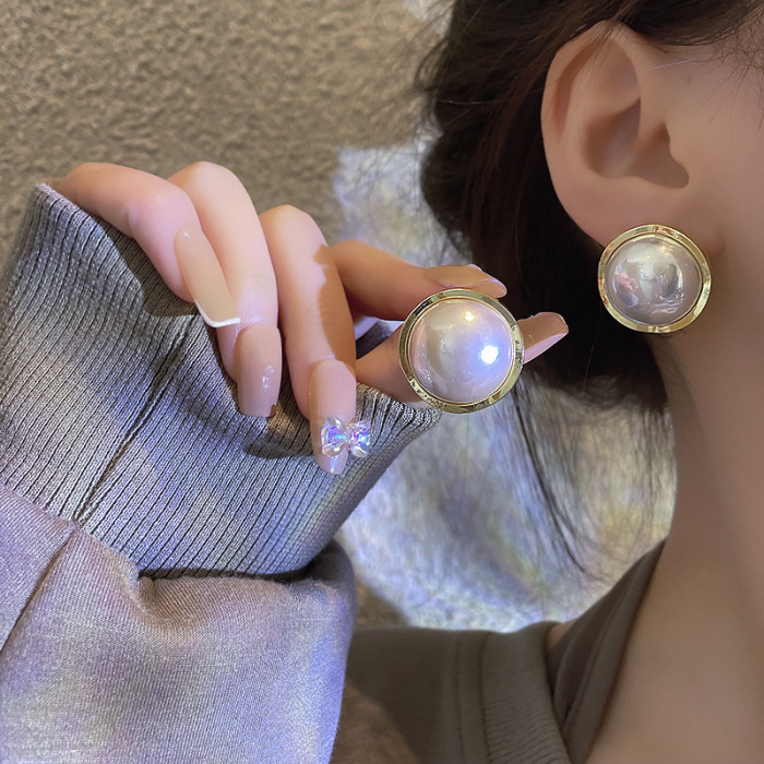 Korean Big Round Simulated Pearl Stud Earrings For Women Etrendy New Classic Elegant Fashion Jewelry Wholesale
