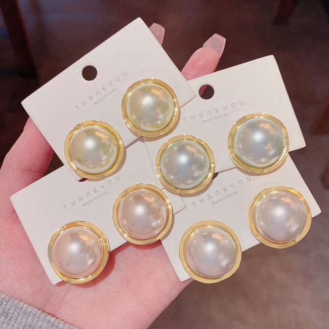 Korean Big Round Simulated Pearl Stud Earrings For Women Etrendy New Classic Elegant Fashion Jewelry Wholesale