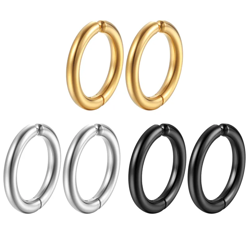 Hip-hop Trend Round Stainless Steel Earless Ear Clips Simple Fashion Titanium Steel Mini Women Men's Hoops Earring