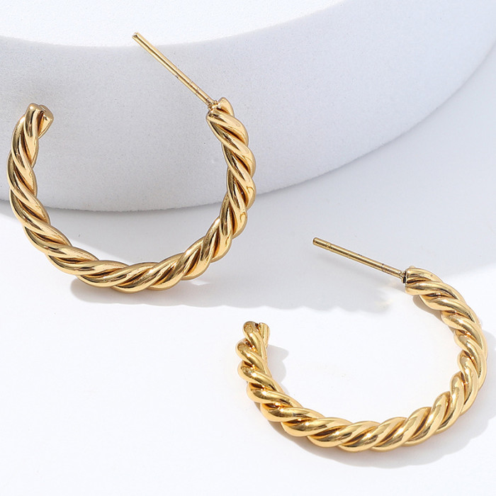 Women Big Hoop Earring Pendientes Gold Stainless Steel Wire Round C Shape Circle Huggie Earrings Showfay Jewelry
