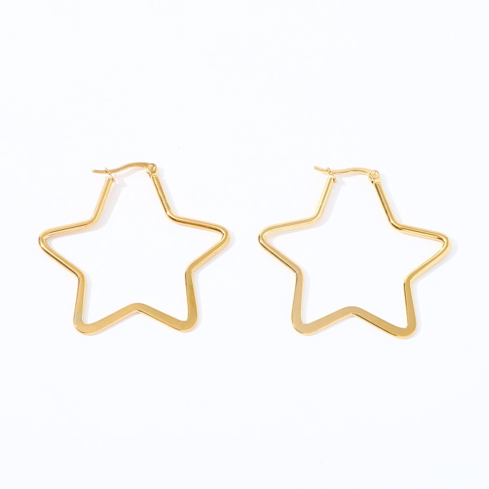 Geometrically exaggerated stainless hoop earrings Trend gold titanium steel five pointed star shape ear buckle earrings of hoops