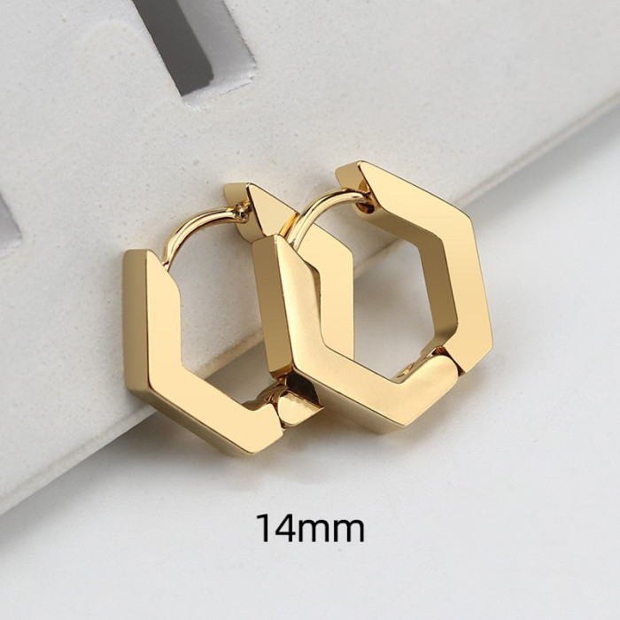 14KGold Thick Hoop Earrings with Hinged Clasp Triangle Channeled Oval U Shaped Hypoallergenic Earring Sensitive Ear Gold Earring