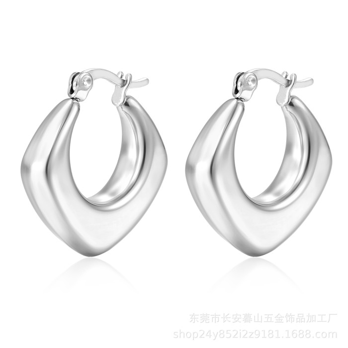 Geometric void Stainless Steel Ear Buckle for Girls Shiny Gold Color Small Large Circle Hoop Earrings Punk Hip Hop Jewelry