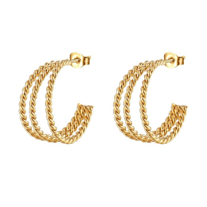 Hoop Earrings Gold Open C Shape Thick 14K Gold Plated Simple Hypoallergenic Earring Jewelry Gift for Women