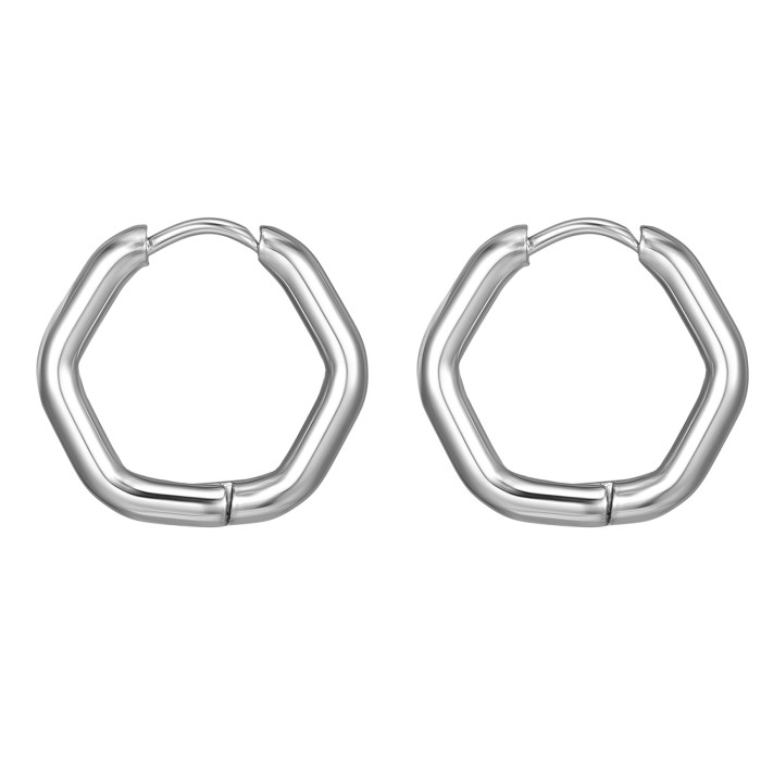 Showfay Geometric Shaped Stainless Ear Clip Fashion Five-Pointed Star Peach Heart Square Polygon Titanium Steel Hoop Earrings