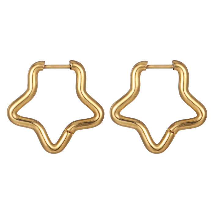 Showfay Geometric Shaped Stainless Ear Clip Fashion Five-Pointed Star Peach Heart Square Polygon Titanium Steel Hoop Earrings