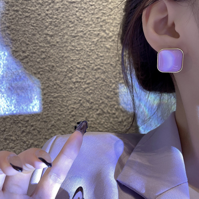 Korean Style Gentle Purple Earrings for Women Geometric Heart Circle Acrylic Exaggerated Earrings Retro Ear Studs