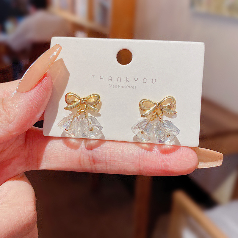 Christmas Crystal Bow Earrings Lovely New Year Bell Ear Drop Jewelry Accessories Gifts for Women Girls