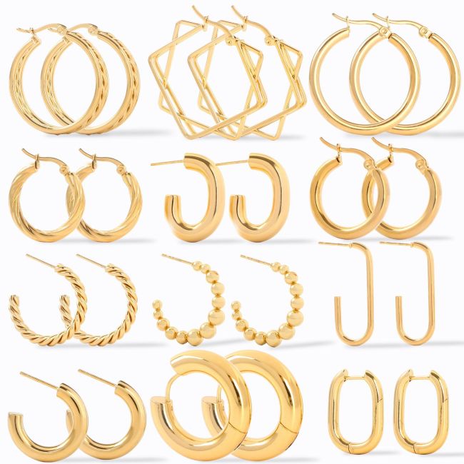 Multi-Pairs Stainless Golden Open Hoop Earrings Female Thick Chunky Hoops Earrings Jewelry for Christmas/Birthday 2023