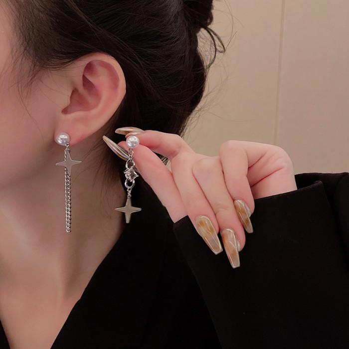 Fashion Star Tassel Ear Cuff Earrings Korean Style Gold Color Chain Stud for Women Wedding Jewelry