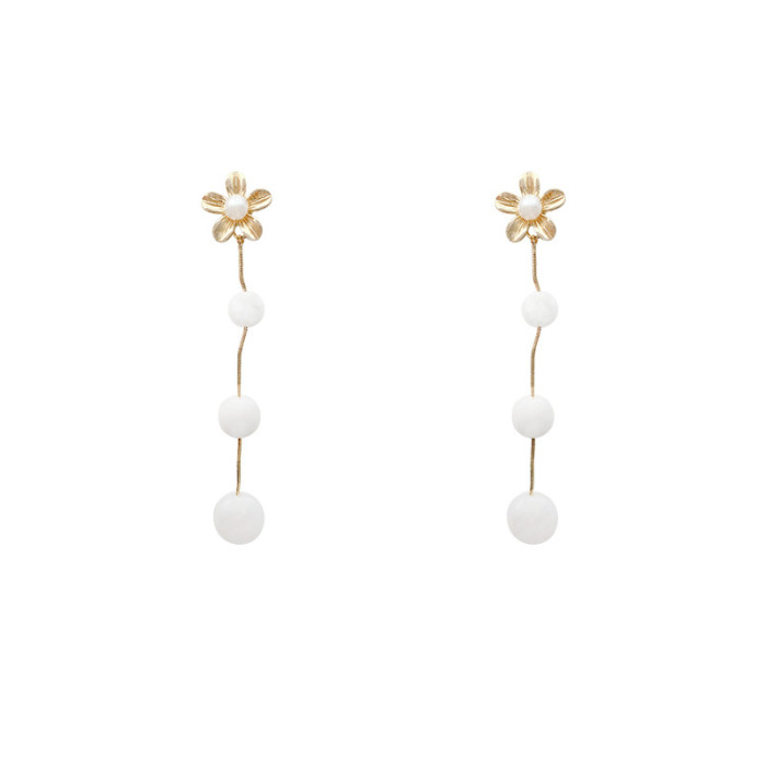 Temperament Exquisite Flower Long Tassel Pearl Ear Stud Earring Series Earrings for Womem Jewelry